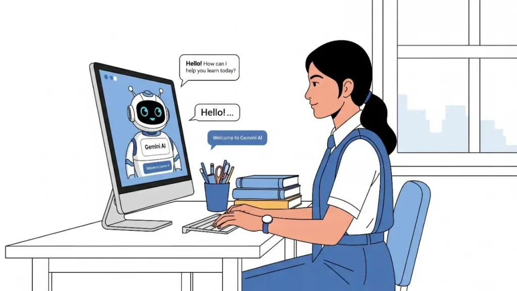 একজন ছাত্রী Gemini AI Pro ব্যাবহার করছেন