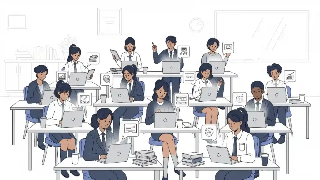 কিছু ছাত্র ছাত্রী ক্লাসরুমে Gemini AI ব্যাবহার করছে