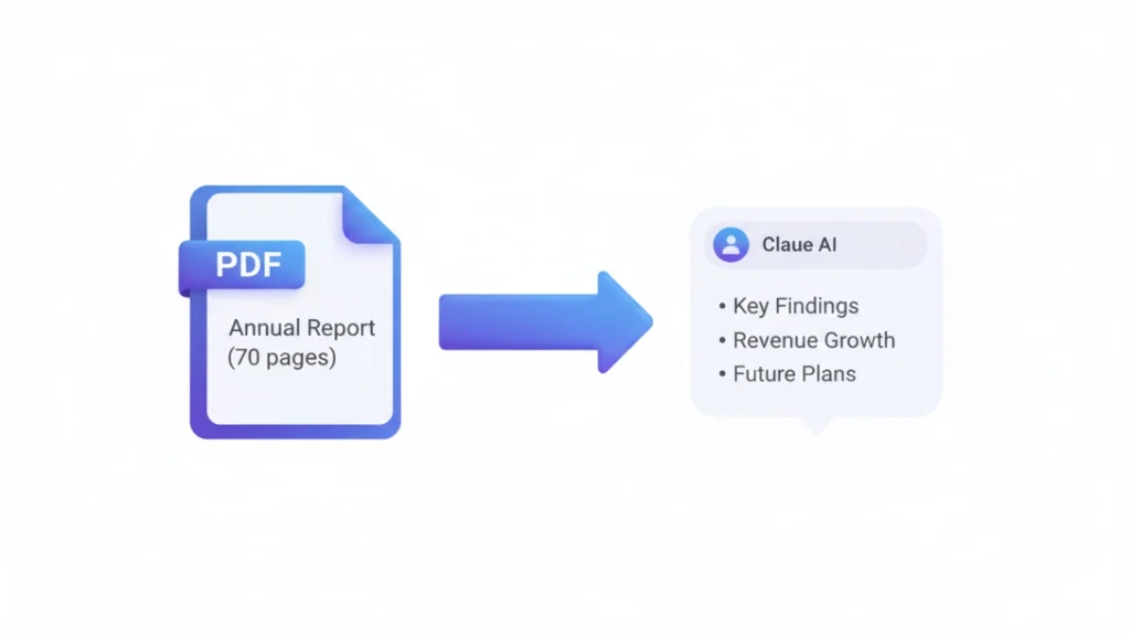 একটি দীর্ঘ ডকুমেন্ট বিশ্লেষণ করার প্রক্রিয়া, যা এই Claude AI ব্যবহার গাইড এর একটি গুরুত্বপূর্ণ ফিচার।